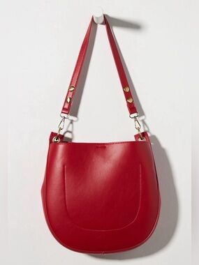 Modern Moon Red Vegan Leather Shoulder Bag with gold hardware- Anthropologie